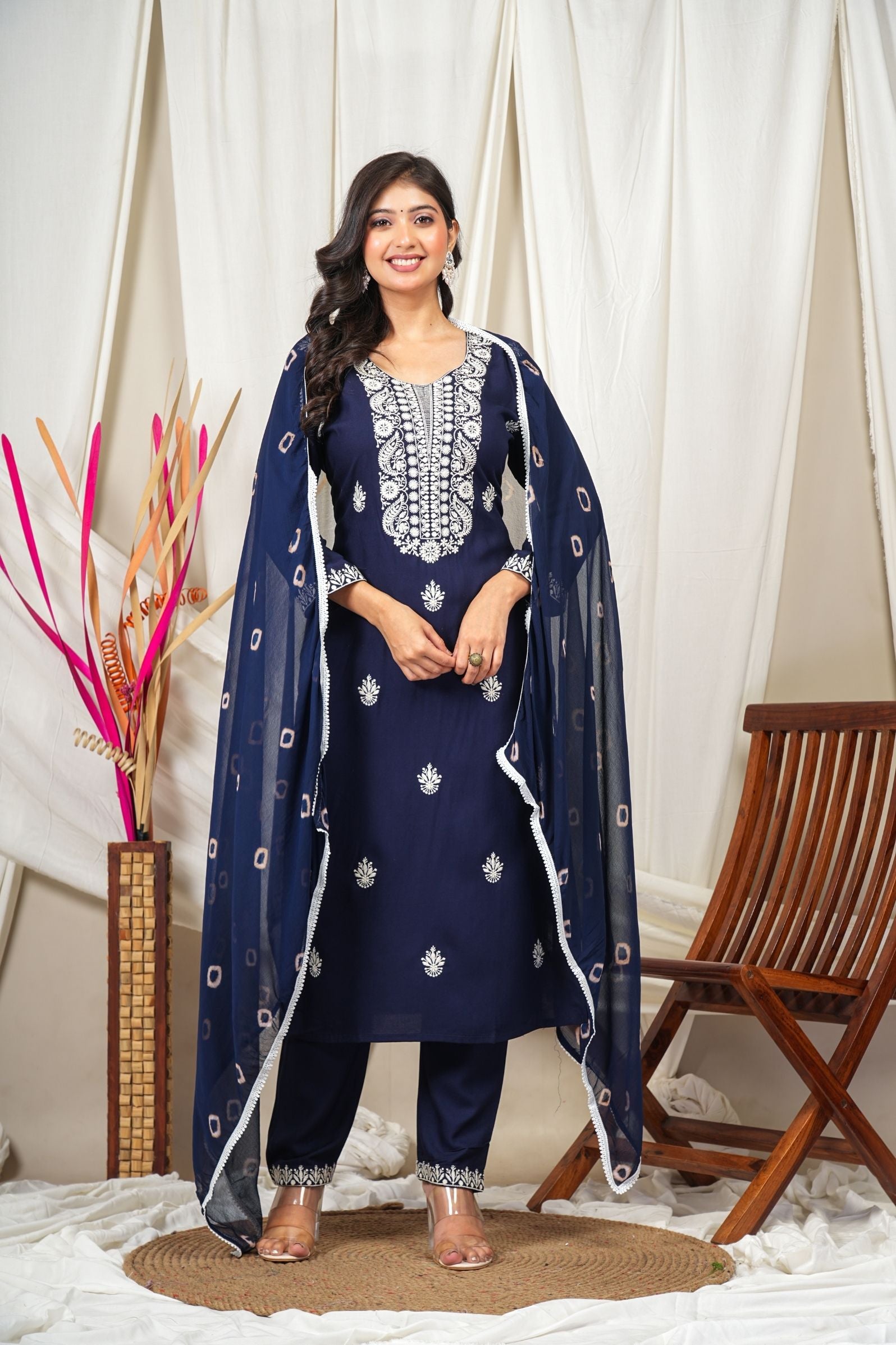 Noor Navy – Chikankari Embroidered Elegance Suit Set