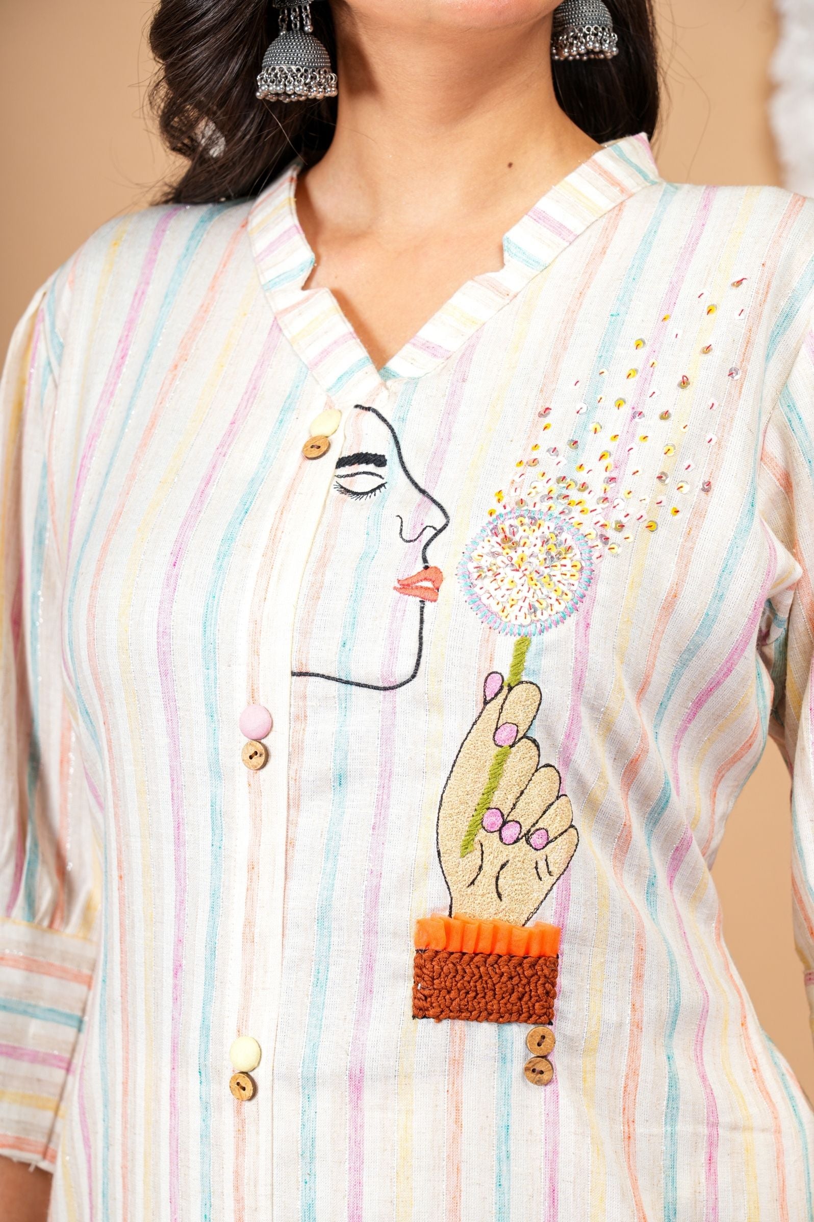 Pastel Muse Multi-stripe Up-down Kurti Pant Set