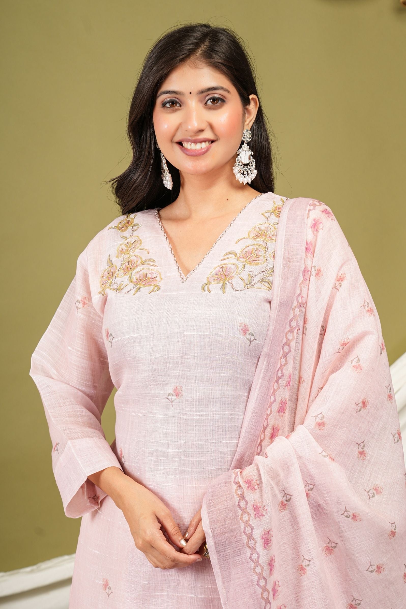 Pastel Pink Mul-Canderi Suit Set