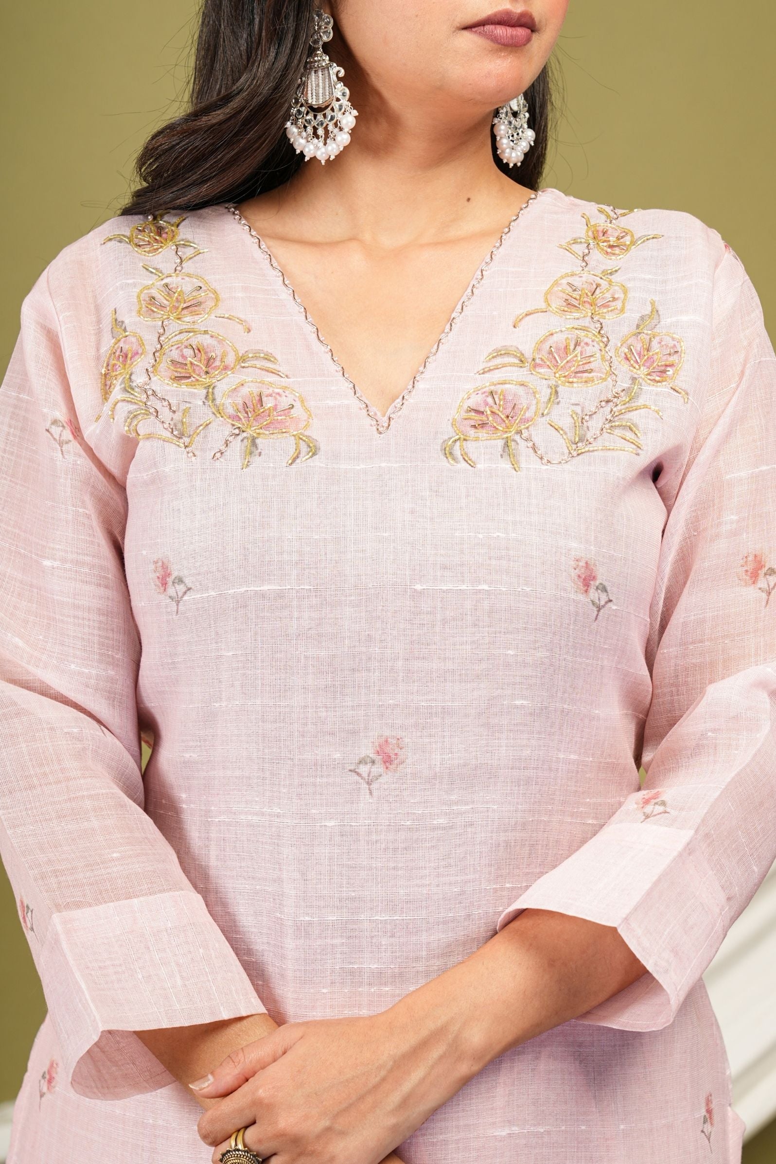 Pastel Pink Mul-Canderi Suit Set