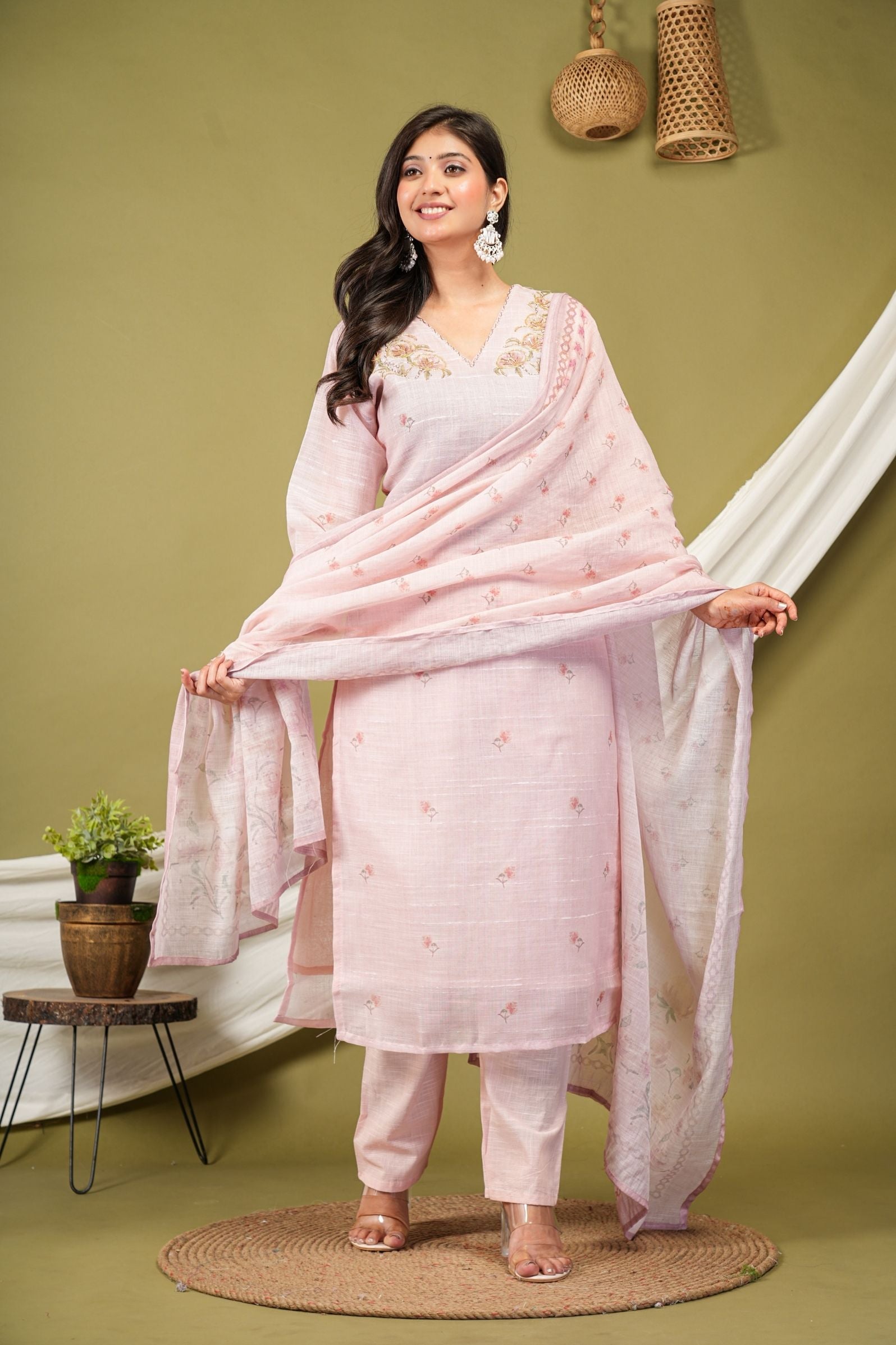 Pastel Pink Mul-Canderi Suit Set