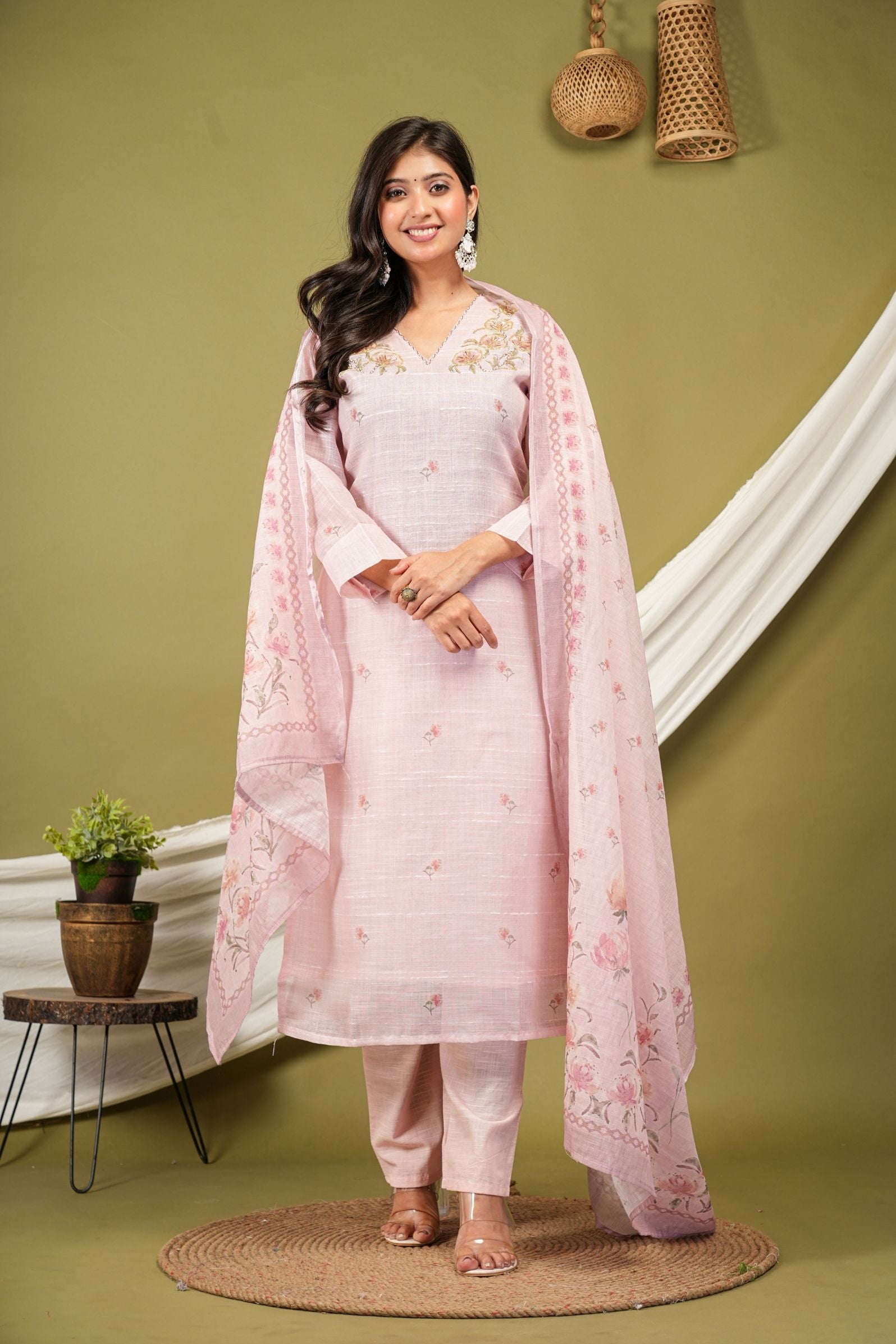 Pastel Pink Mul-Canderi Suit Set
