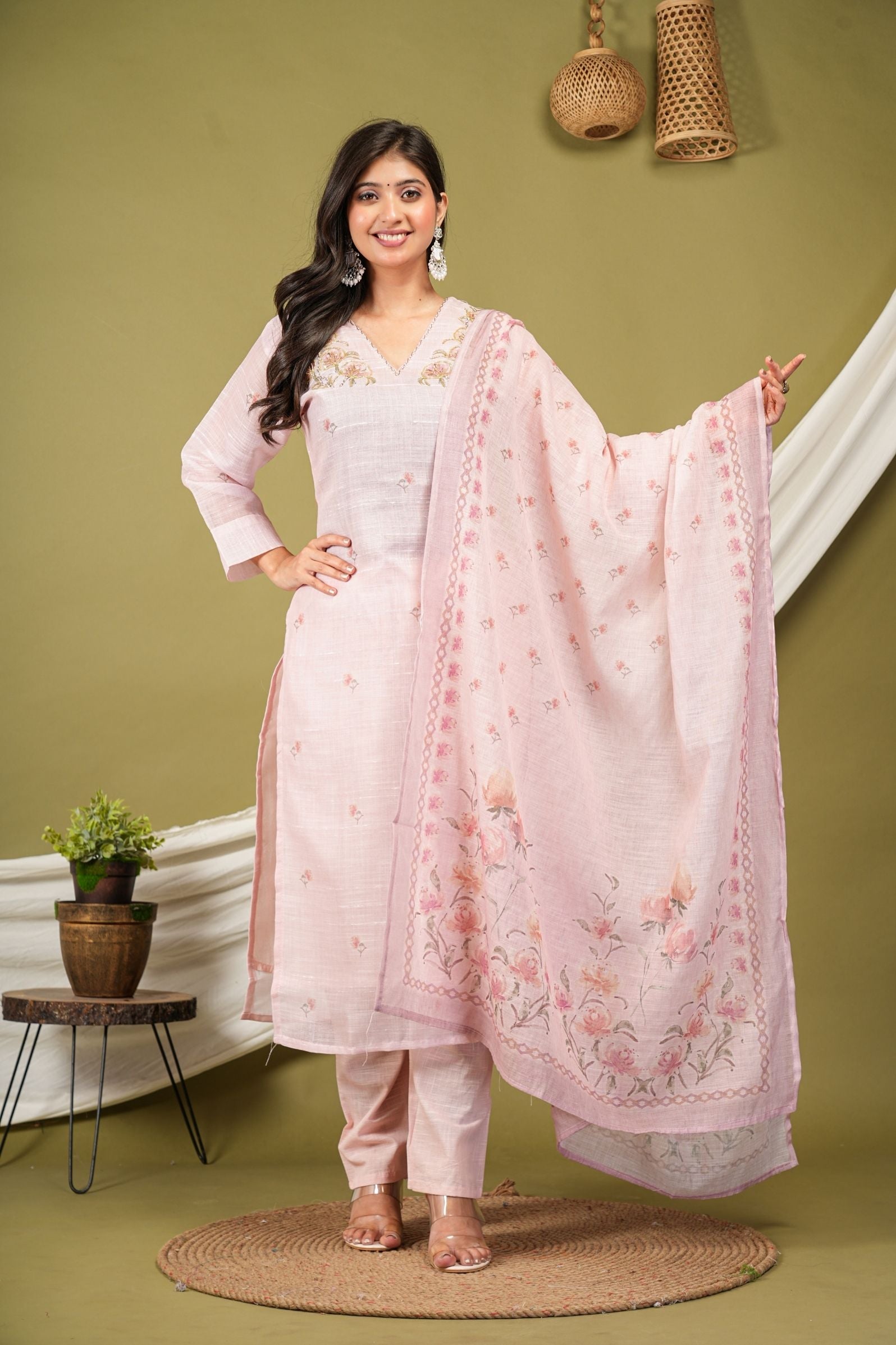 Pastel Pink Mul-Canderi Suit Set