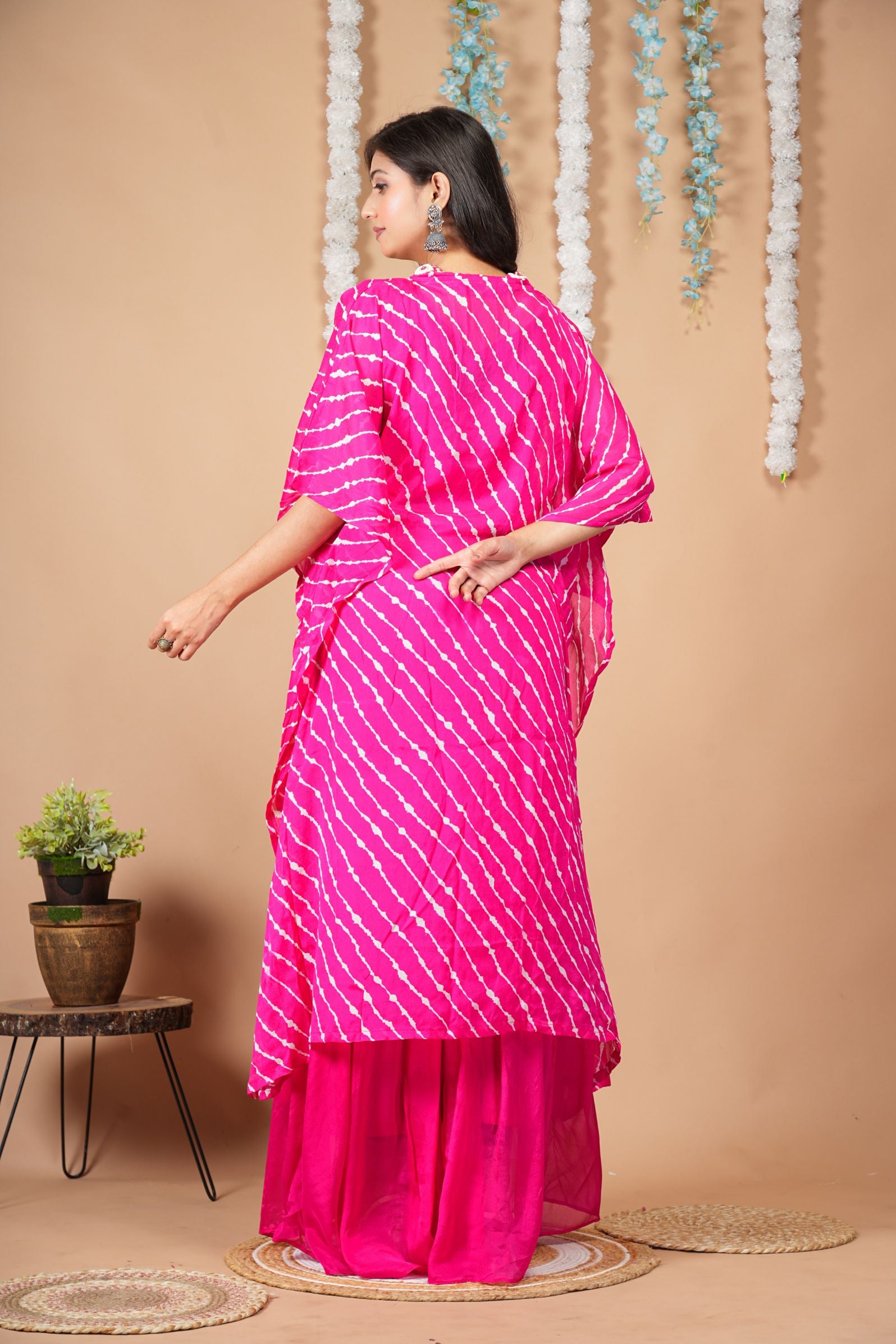 Pink Leheriya Kaftan Indo-Western Set