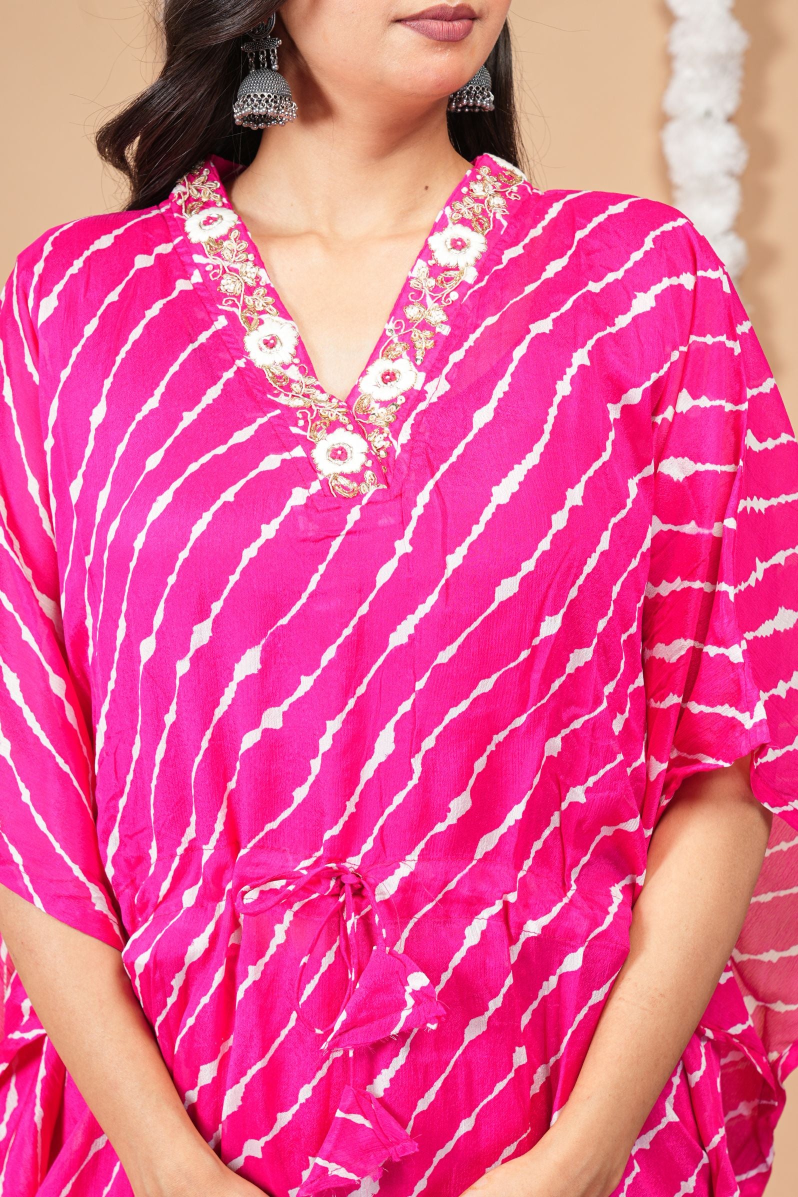 Pink Leheriya Kaftan Indo-Western Set