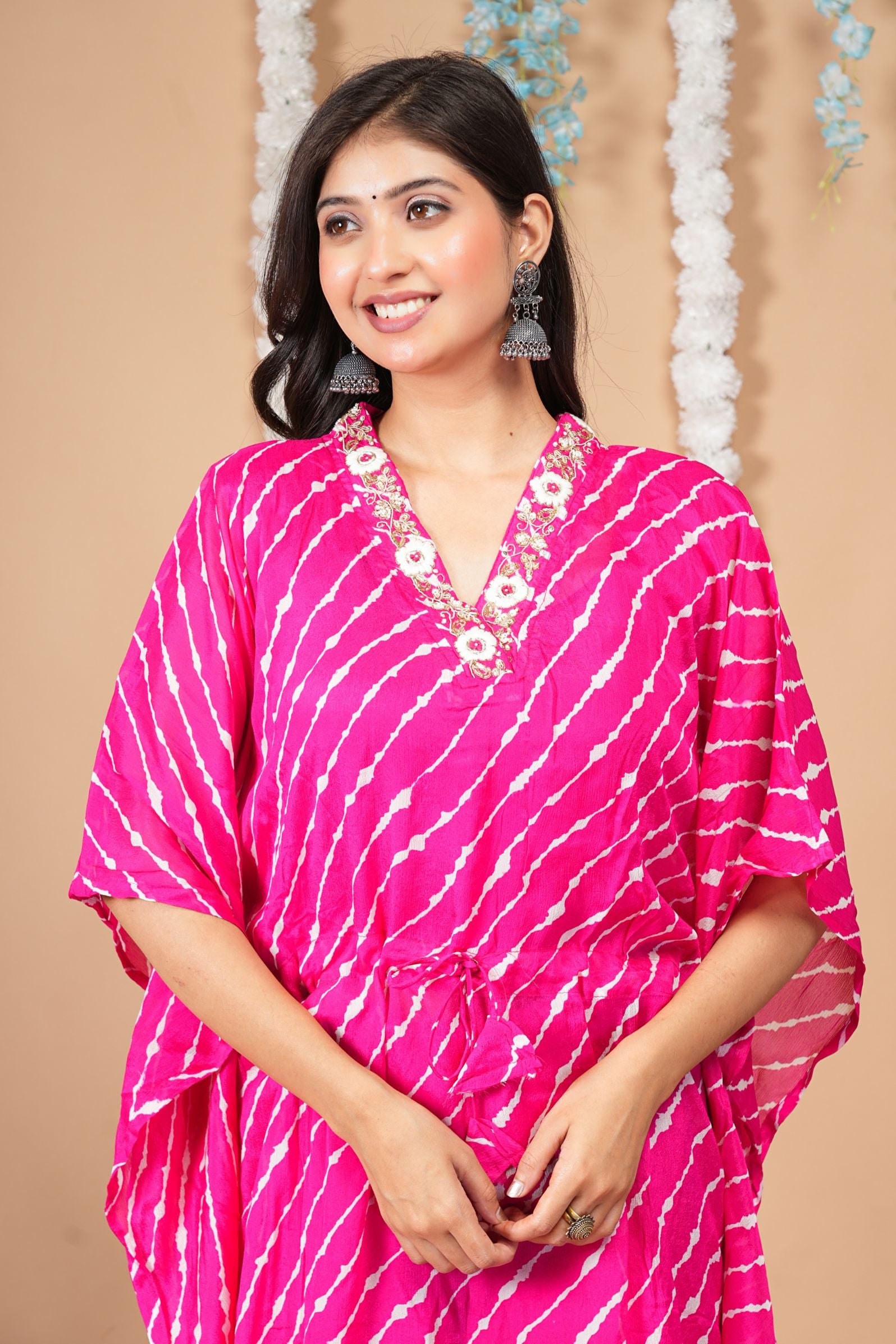 Pink Leheriya Kaftan Indo-Western Set