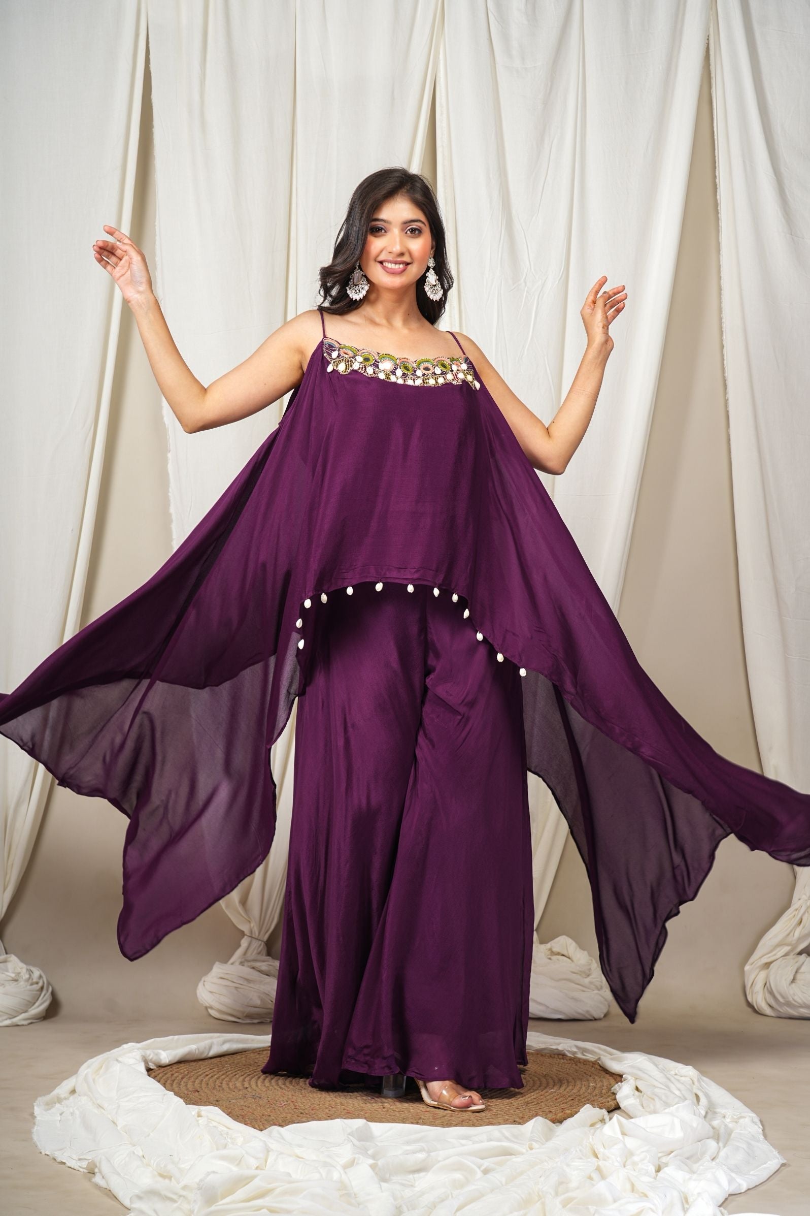 Purple Plum Majesty Luxe Shell Cape Indo-Western Set