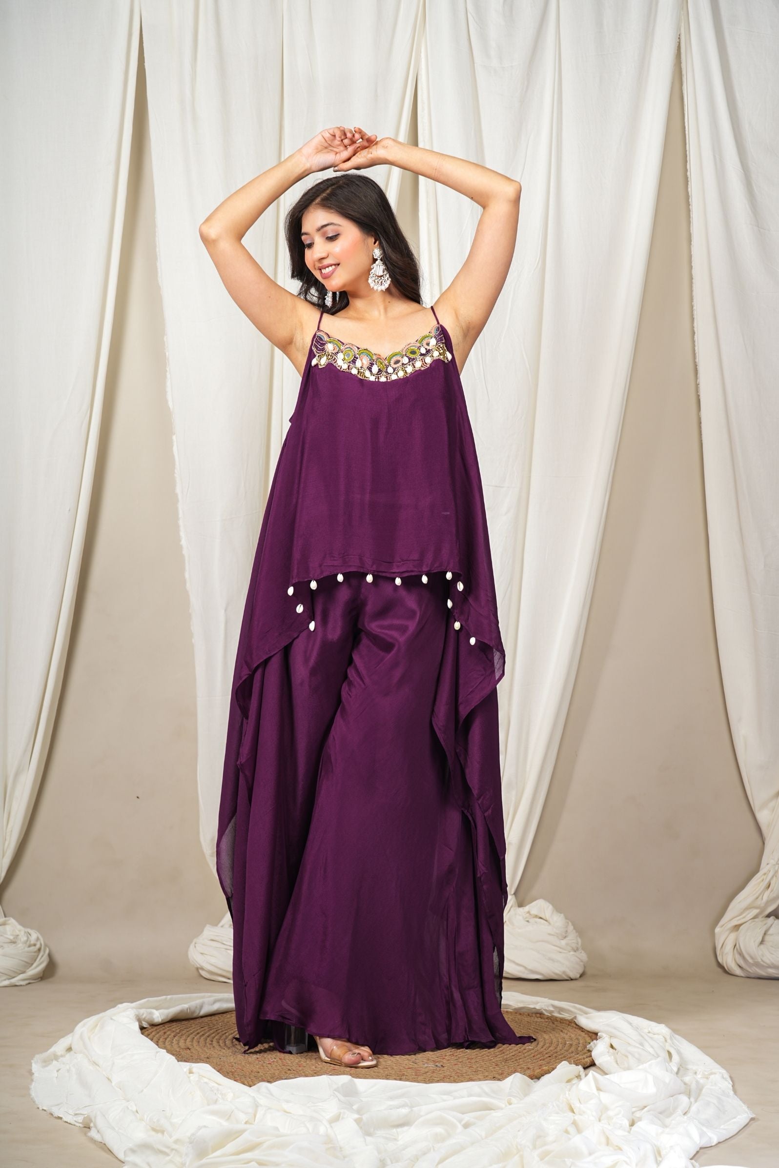 Purple Plum Majesty Luxe Shell Cape Indo-Western Set