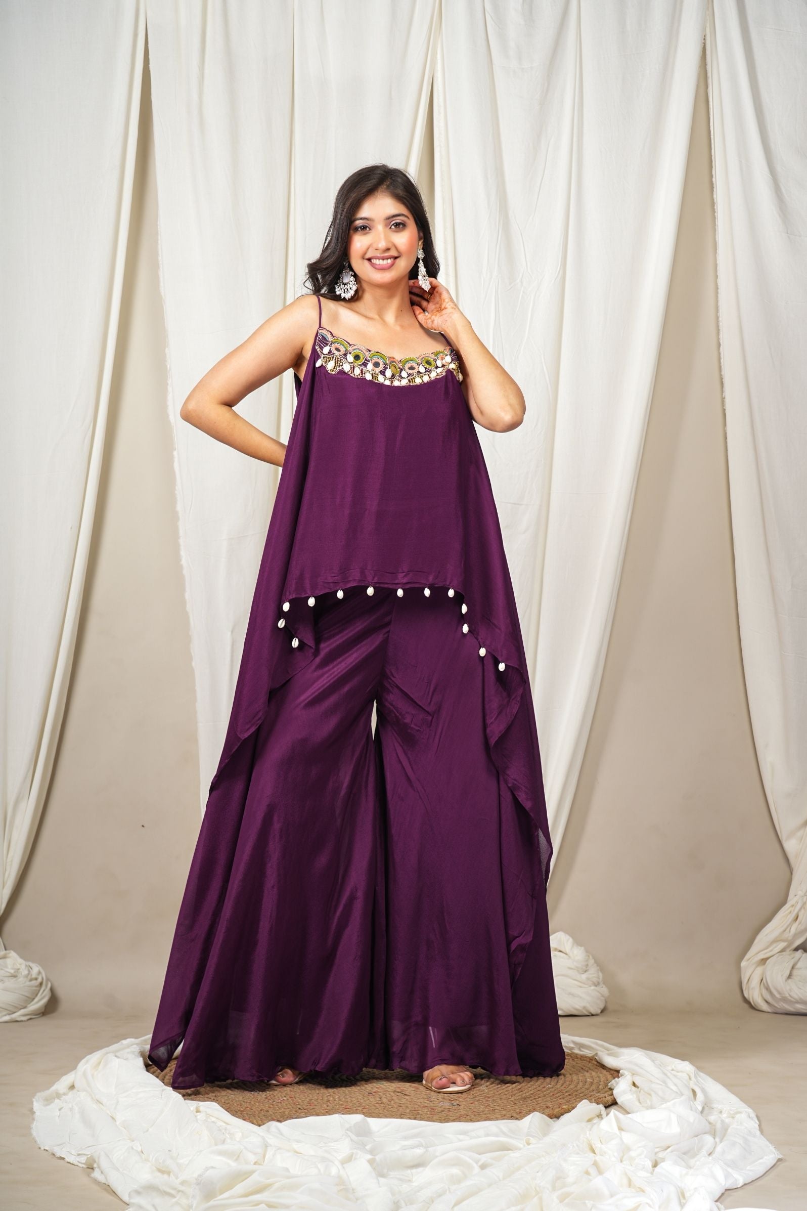 Purple Plum Majesty Luxe Shell Cape Indo-Western Set