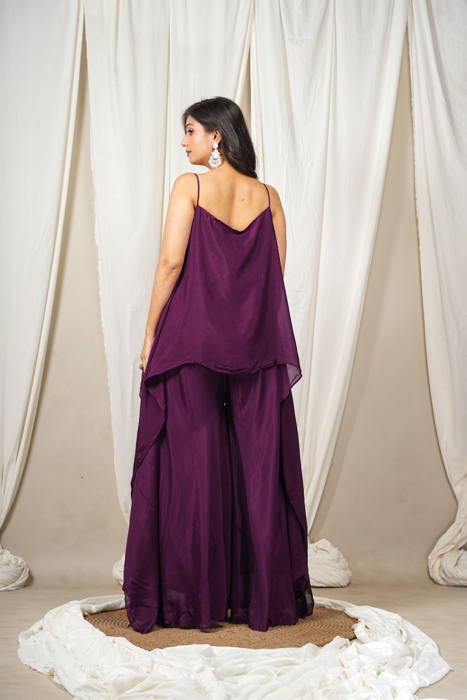 Purple Plum Majesty Luxe Shell Cape Indo-Western Set