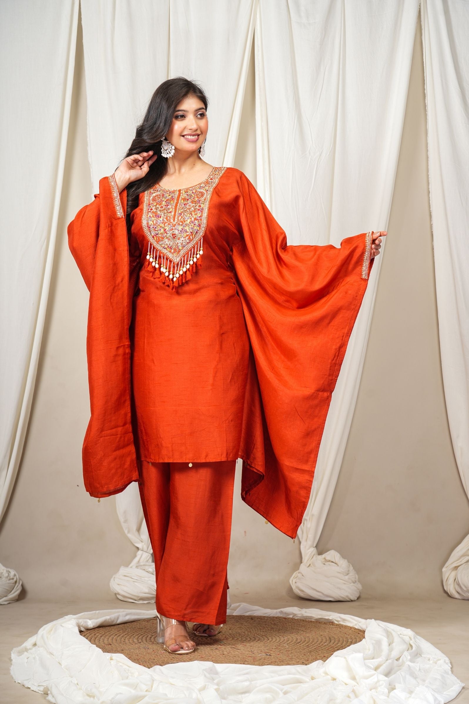 Rust Silk Kaftan-Style Indo-Western set