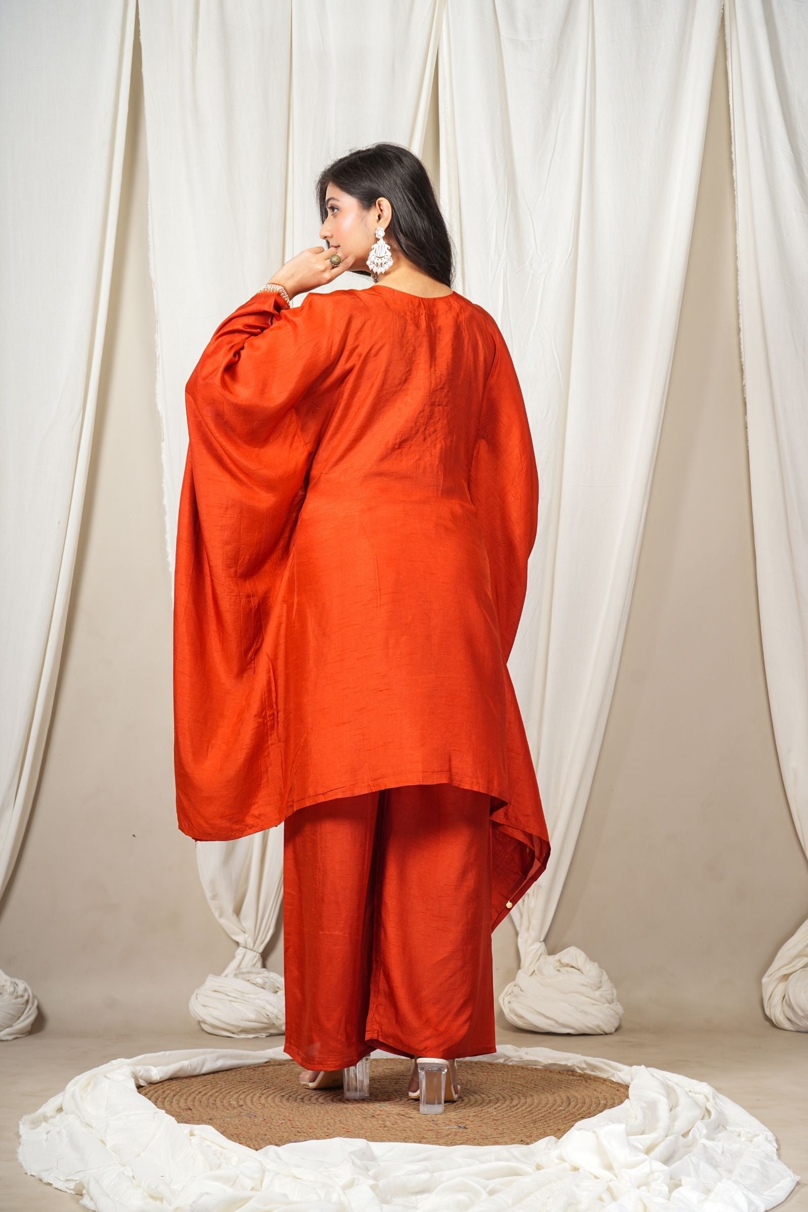 Rust Silk Kaftan-Style Indo-Western set