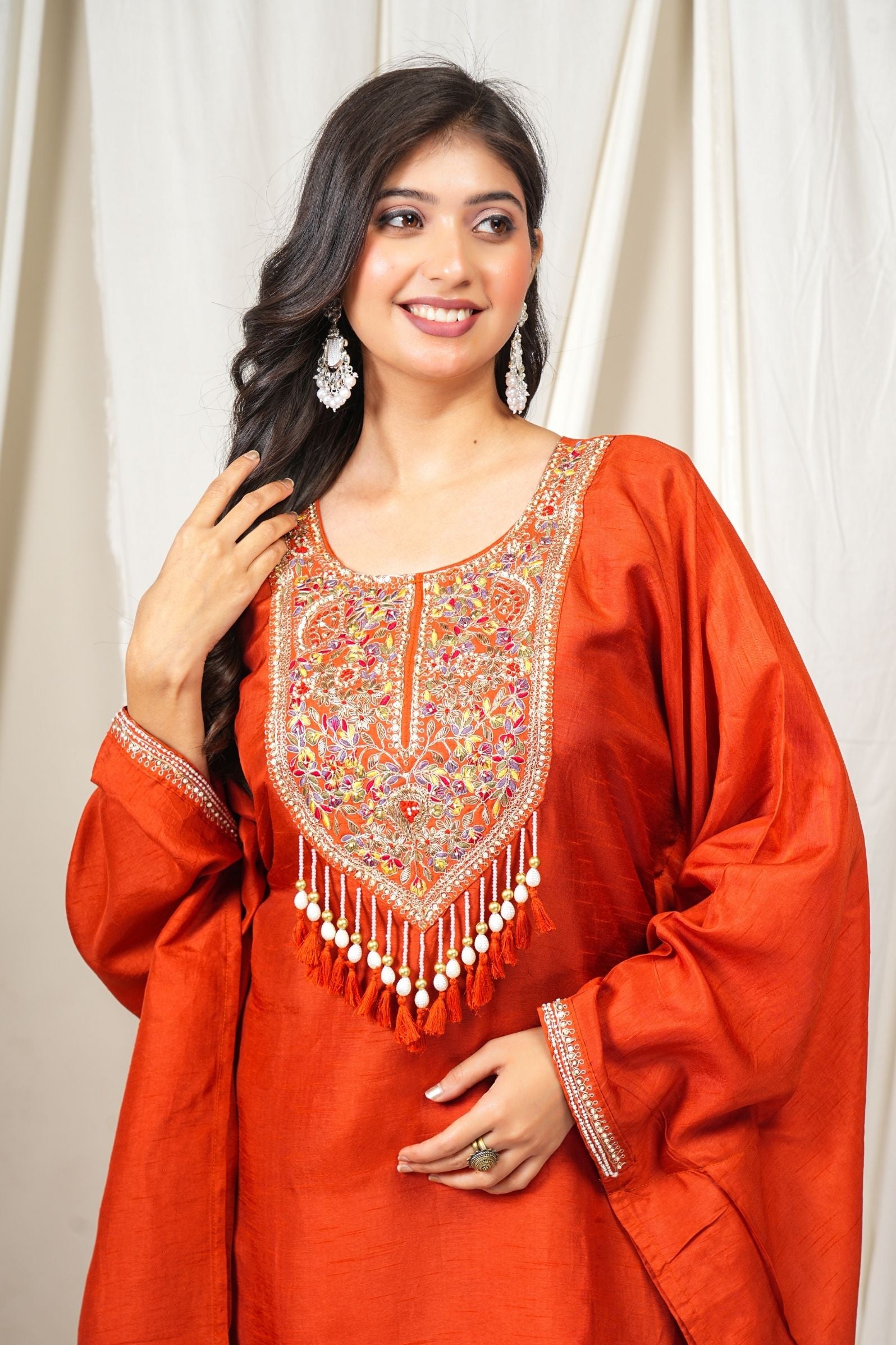 Rust Silk Kaftan-Style Indo-Western set
