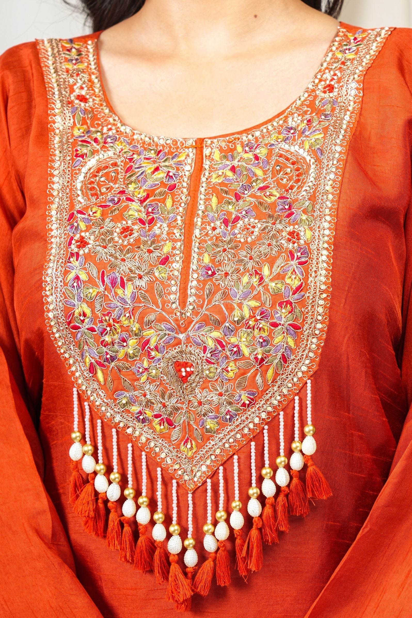 Rust Silk Kaftan-Style Indo-Western set