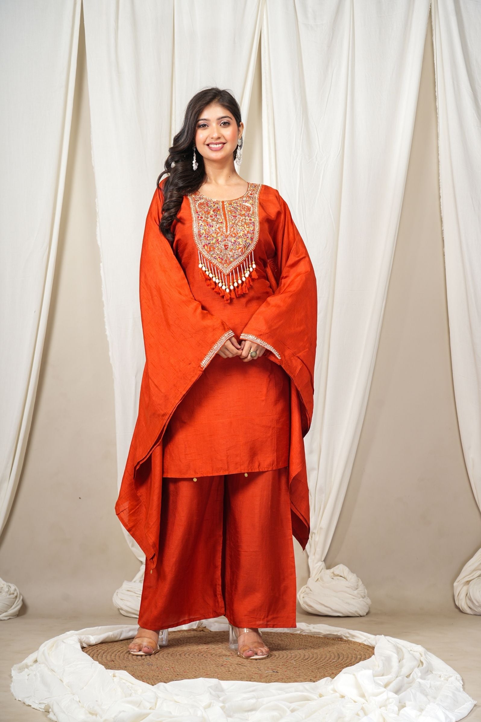Rust Silk Kaftan-Style Indo-Western set