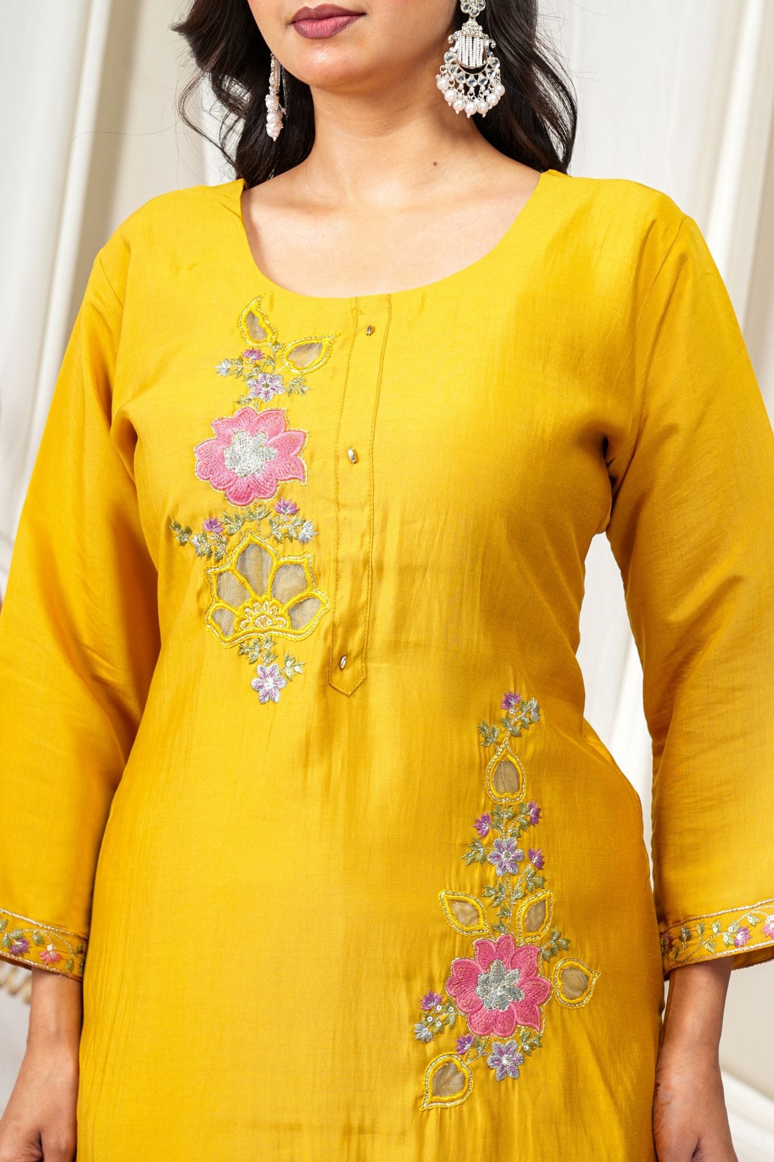 Mustard Premium Silk Blend Elegant Suit Set