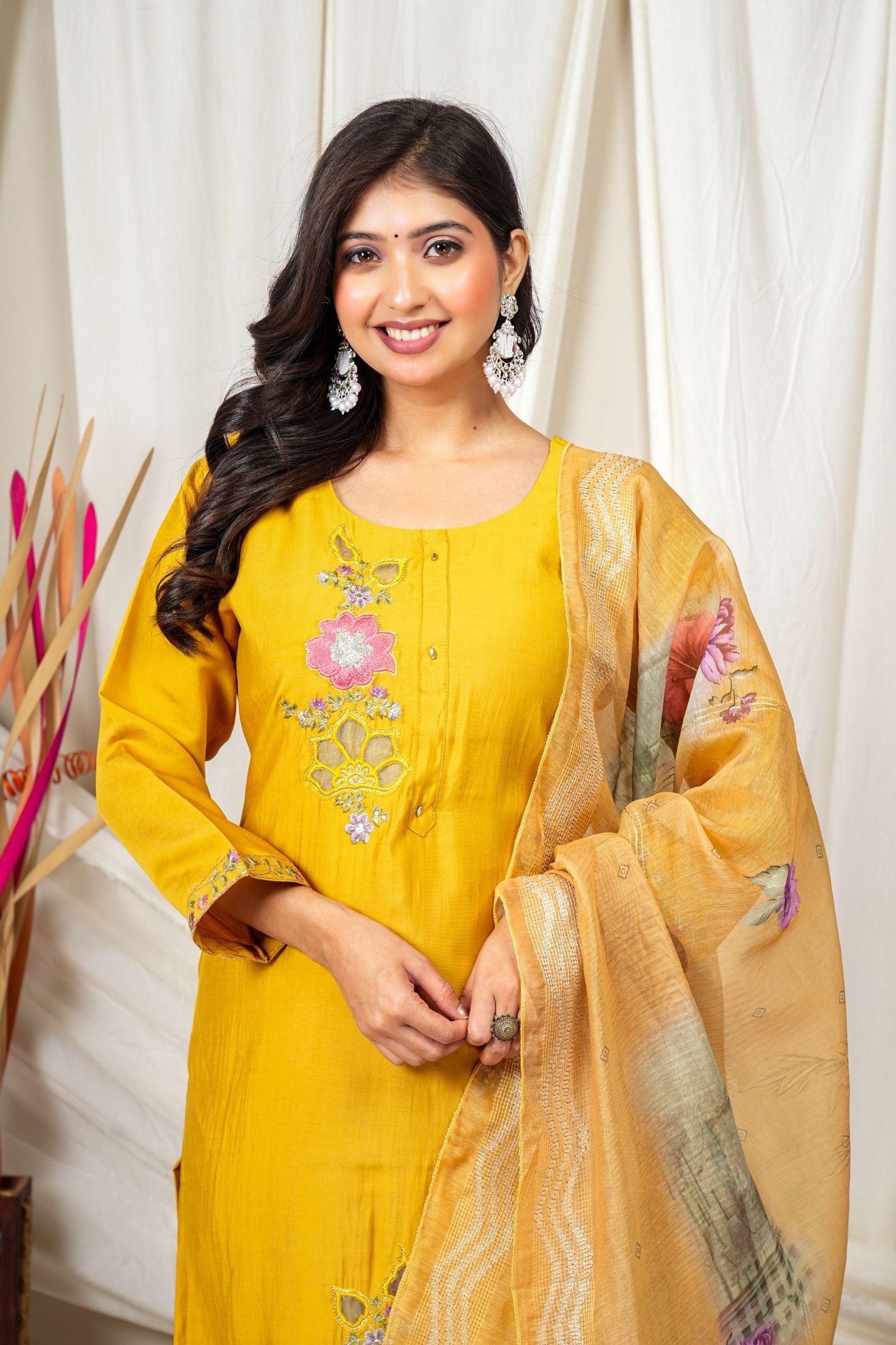 Mustard Premium Silk Blend Elegant Suit Set