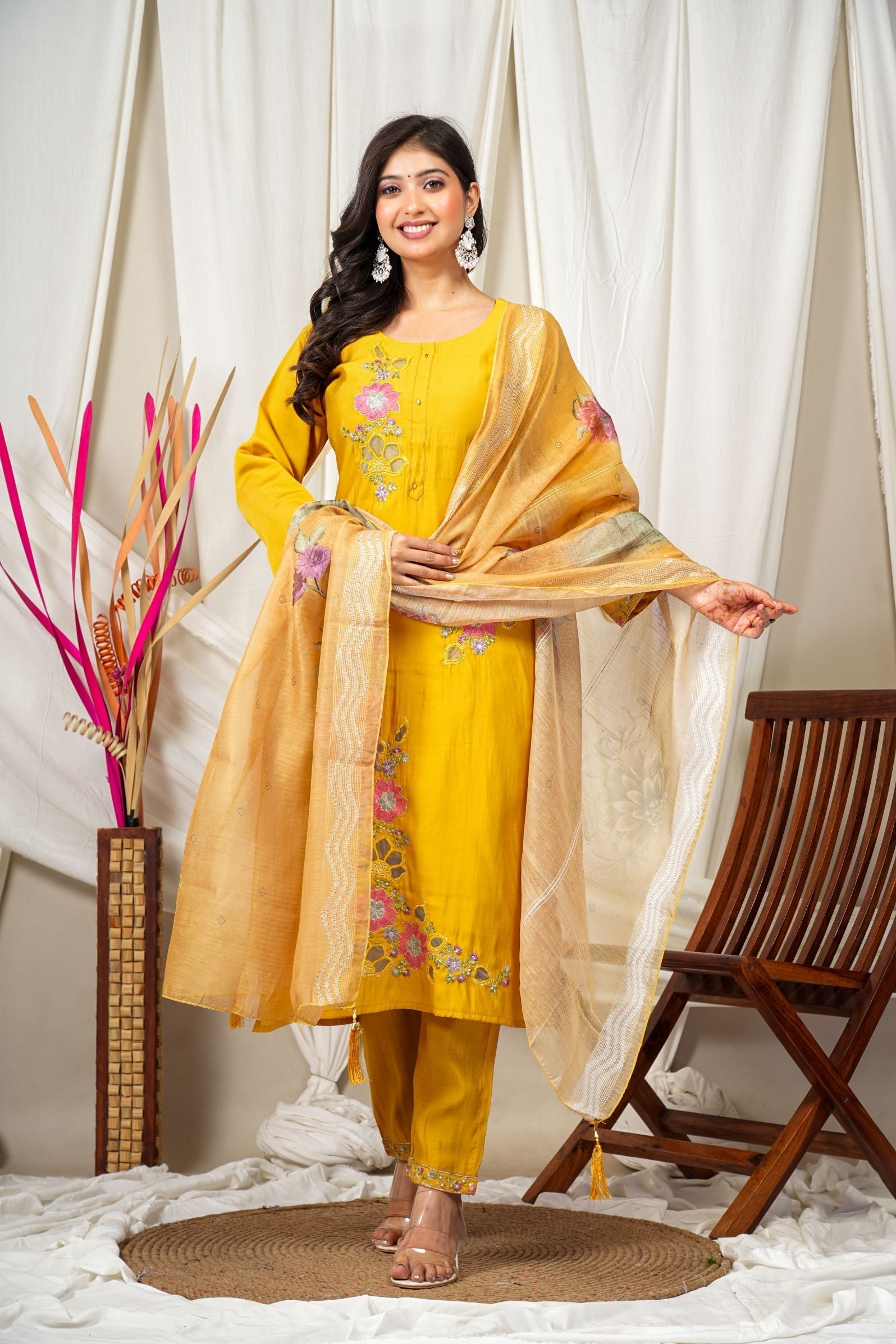 Mustard Premium Silk Blend Elegant Suit Set