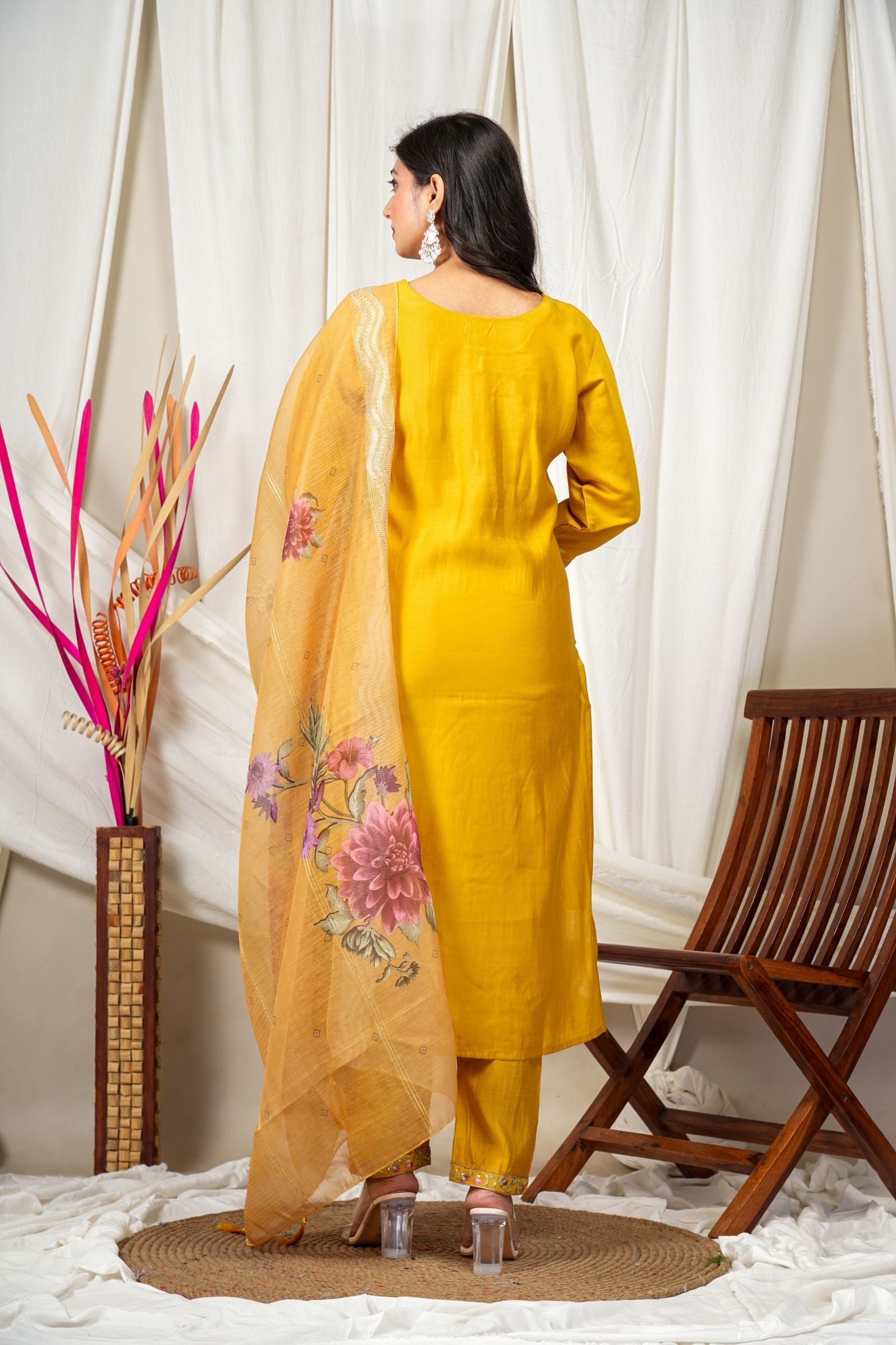 Mustard Premium Silk Blend Elegant Suit Set