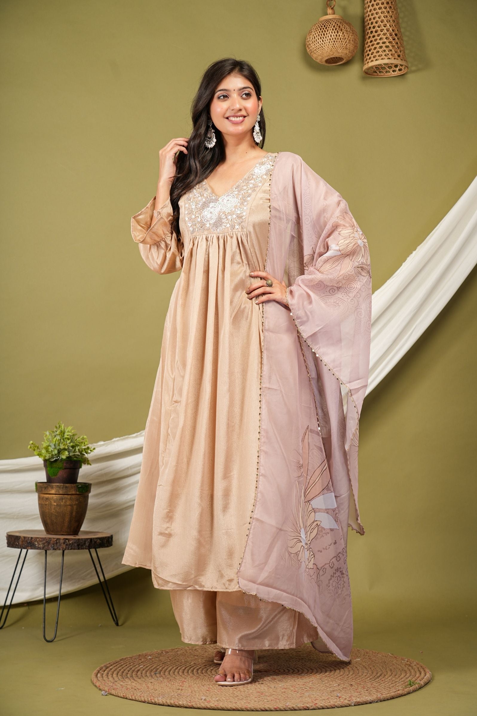 Dusty Caramel Elegant A-line Suit Set