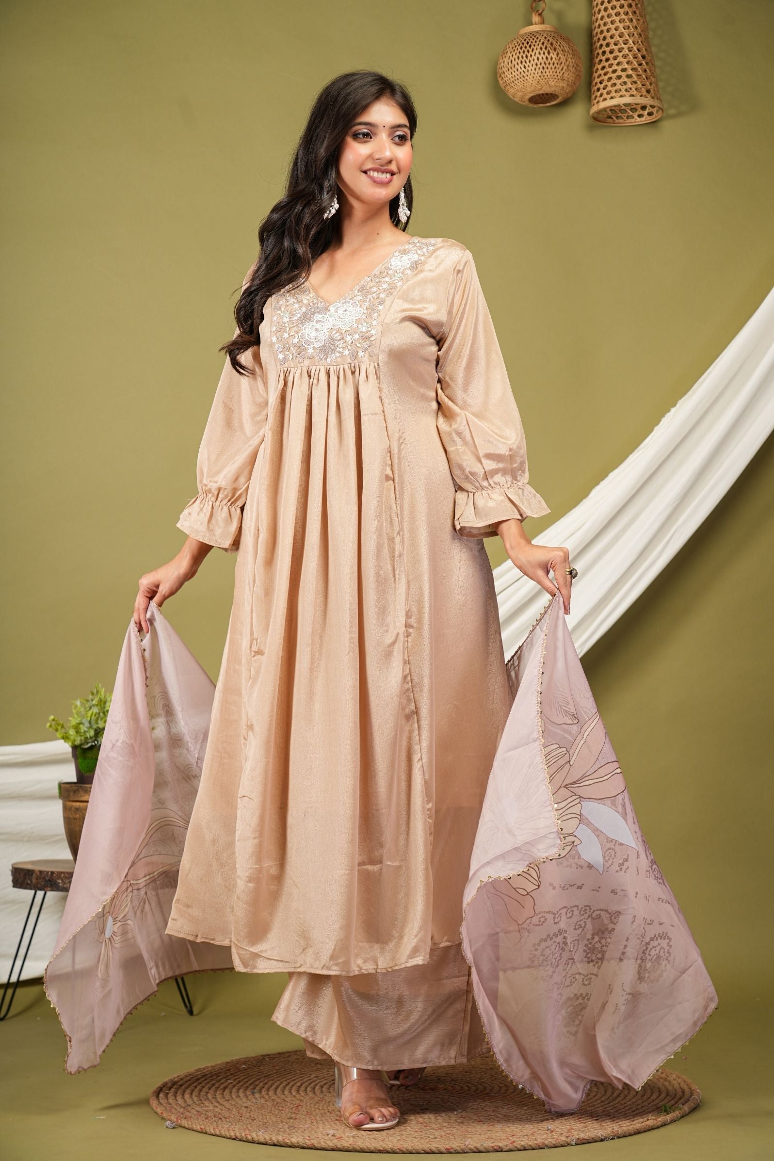 Dusty Caramel Elegant A-line Suit Set