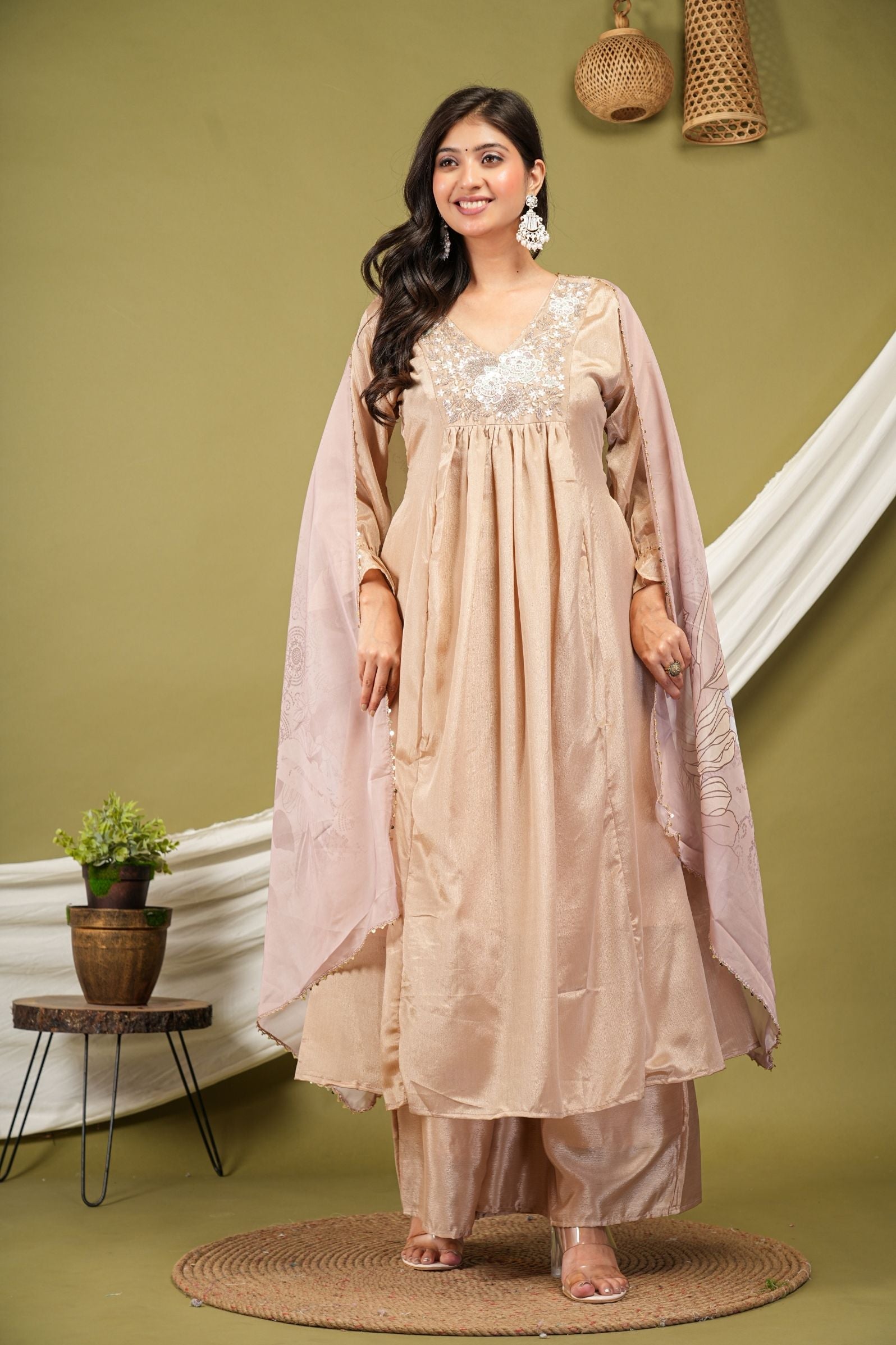 Dusty Caramel Elegant A-line Suit Set