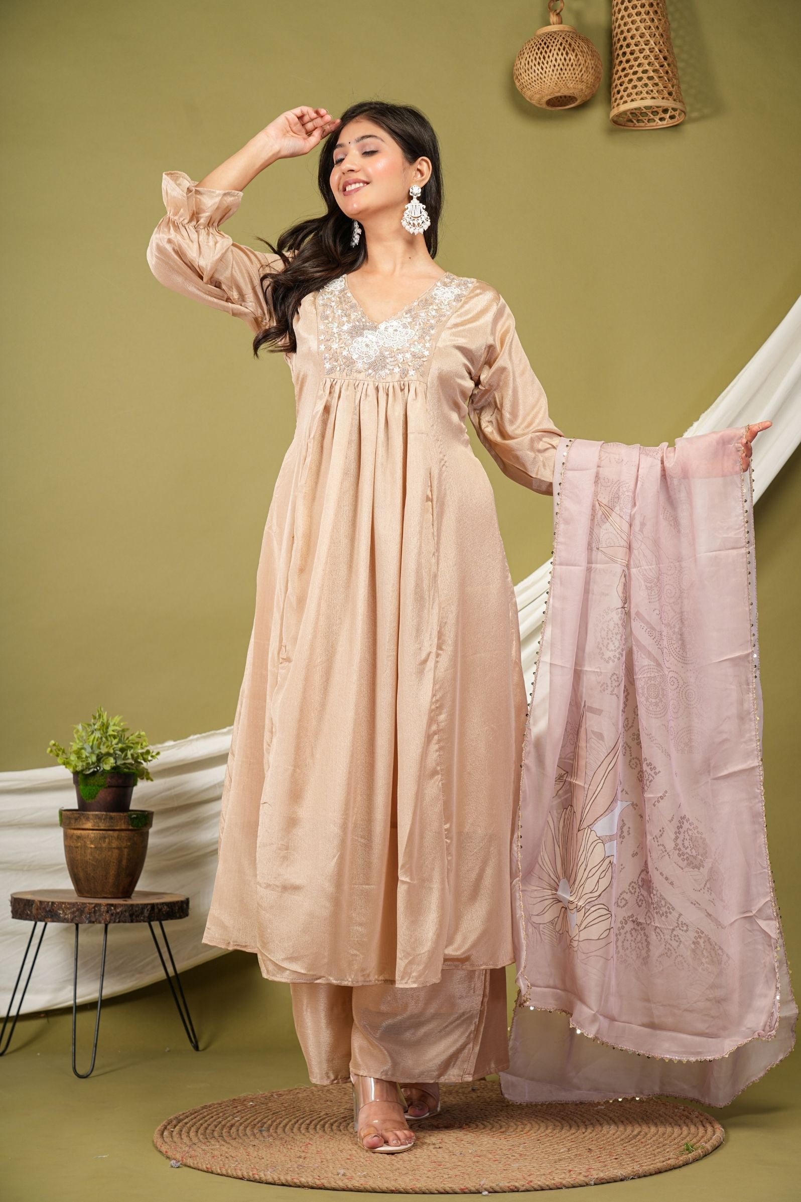 Dusty Caramel Elegant A-line Suit Set