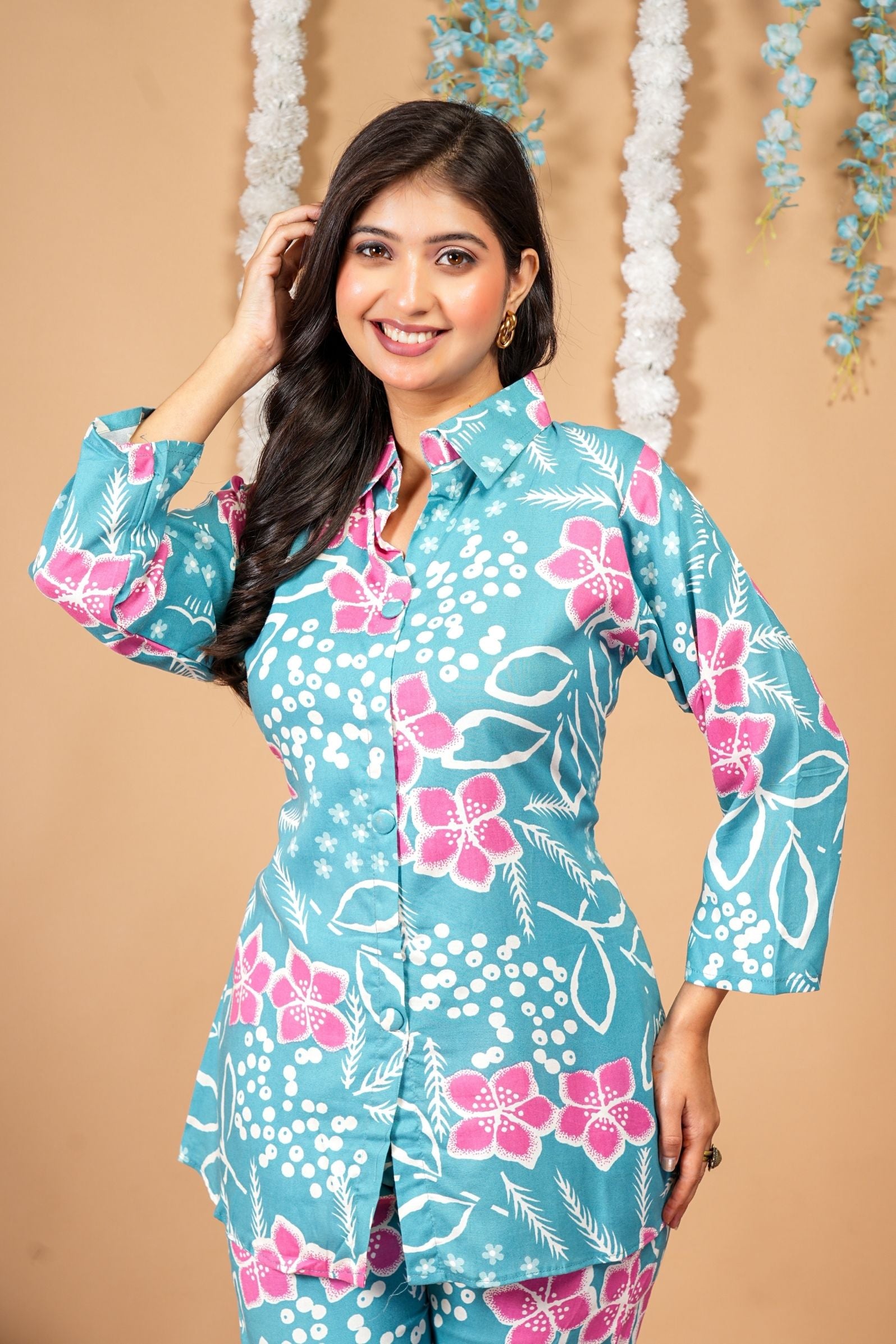Tropical Bloom Turquoise Blue Co-ord Set