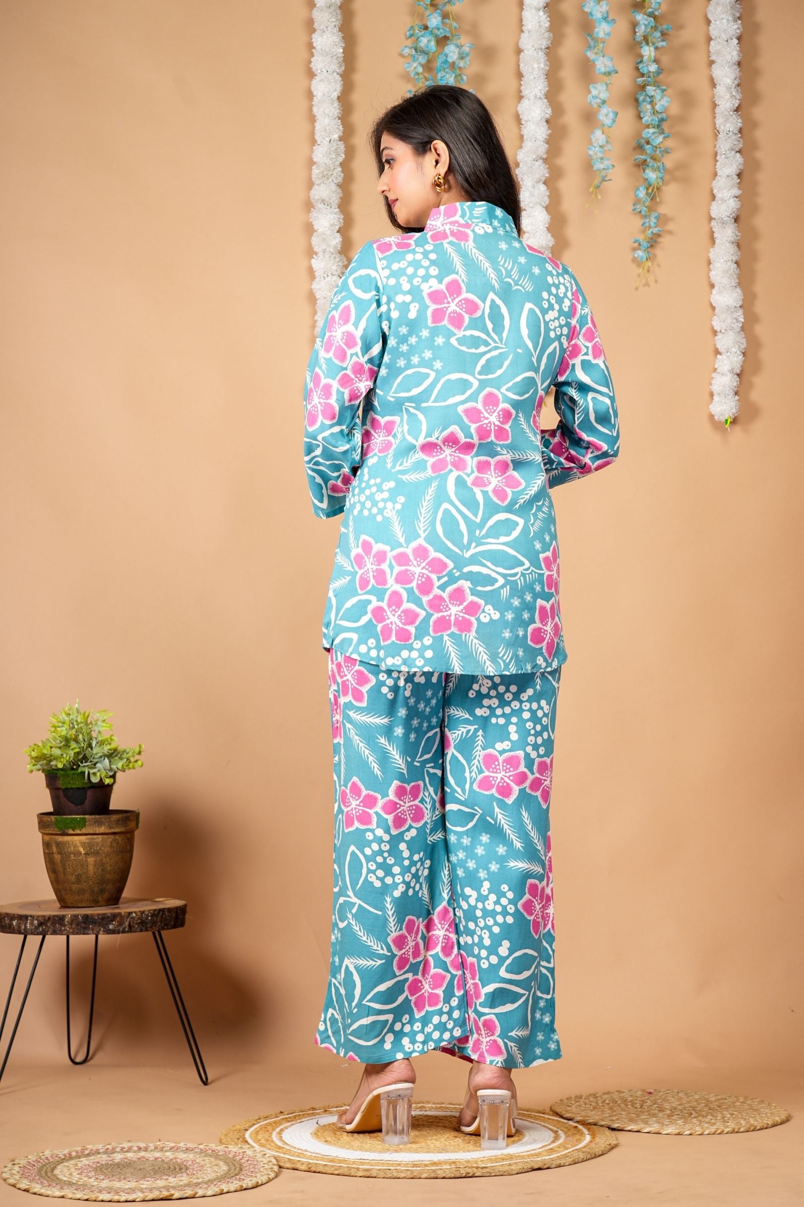 Tropical Bloom Turquoise Blue Co-ord Set