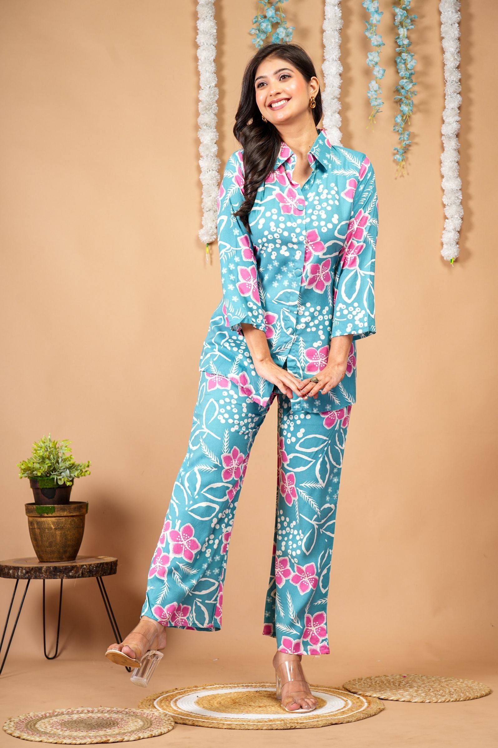 Tropical Bloom Turquoise Blue Co-ord Set