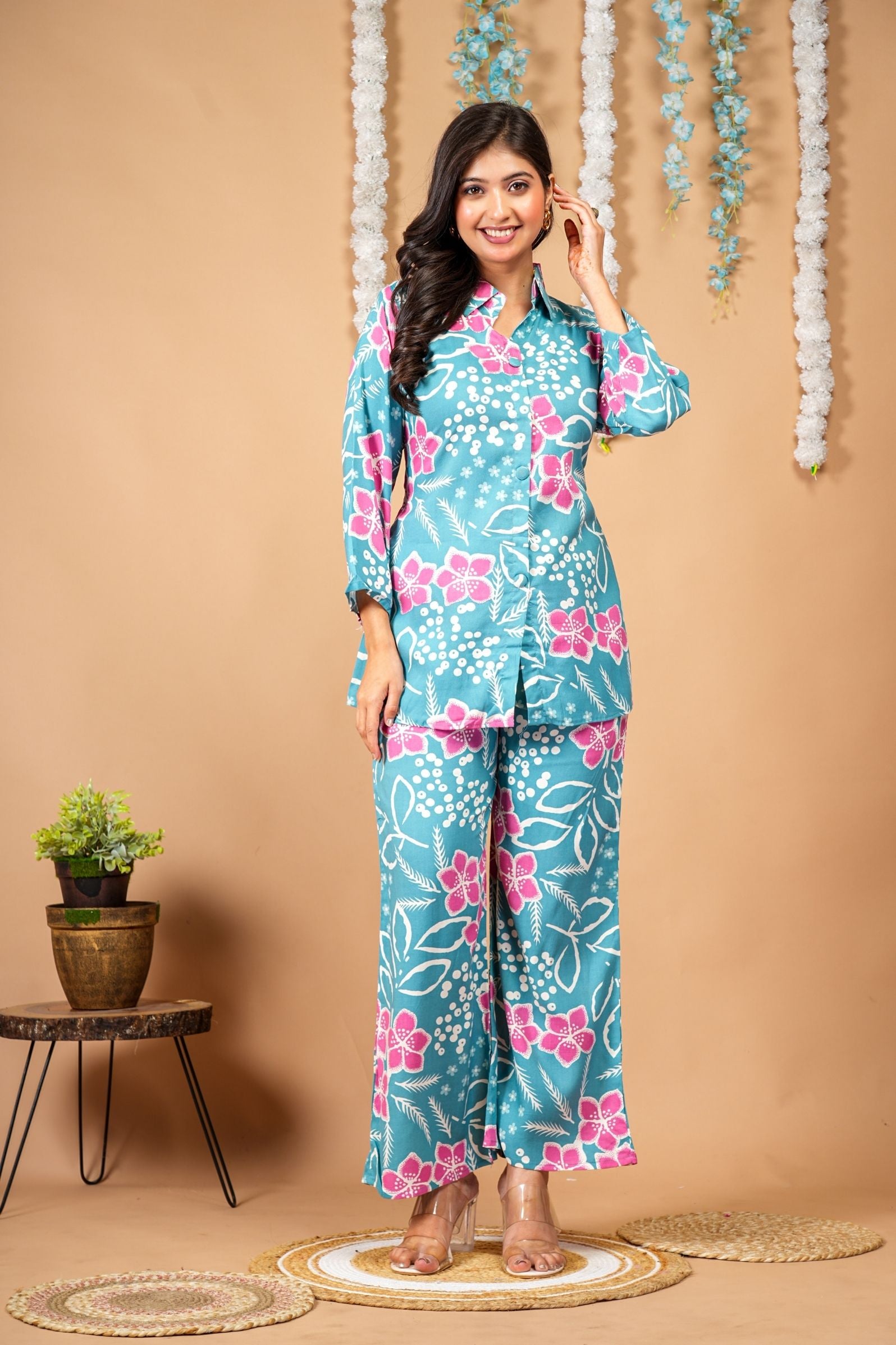 Tropical Bloom Turquoise Blue Co-ord Set