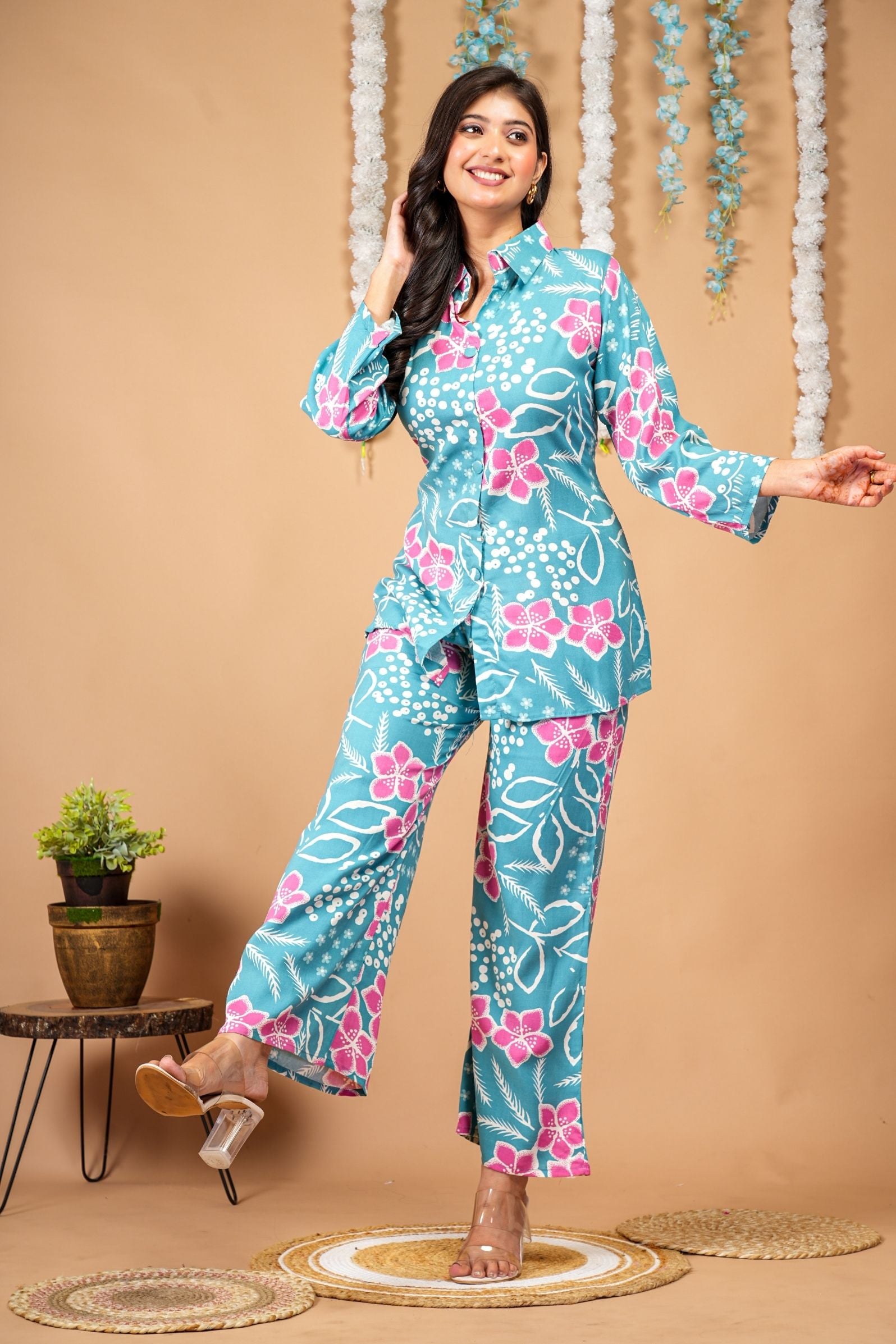 Tropical Bloom Turquoise Blue Co-ord Set