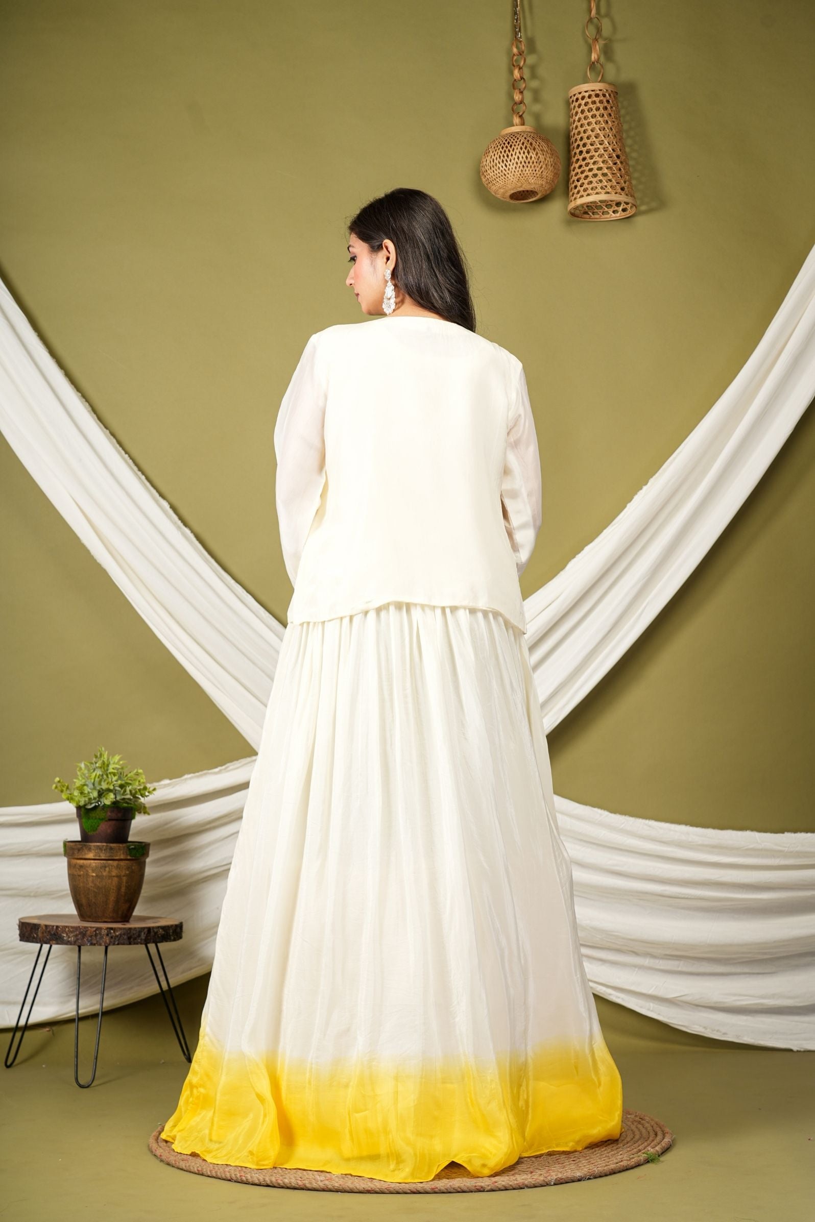 Yellow White Ombre Soft Silk Indo-Western Set