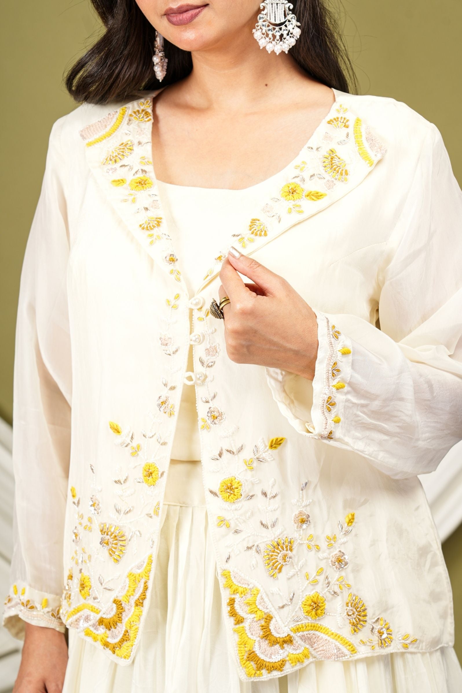 Yellow White Ombre Soft Silk Indo-Western Set